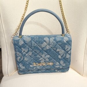 Bebe Denim Blue Quilted Shoulder/Crossbody Bag